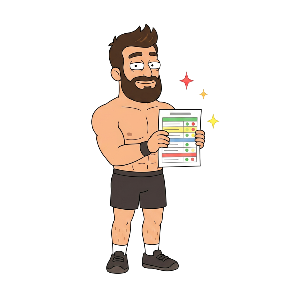 Fasted Fred holding the printable cheat sheet