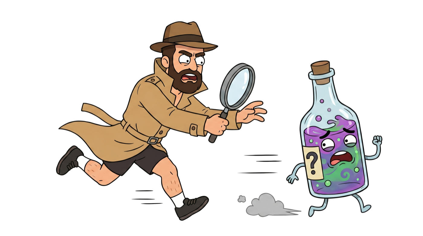Detective Fred chasing an escaping mystery drink